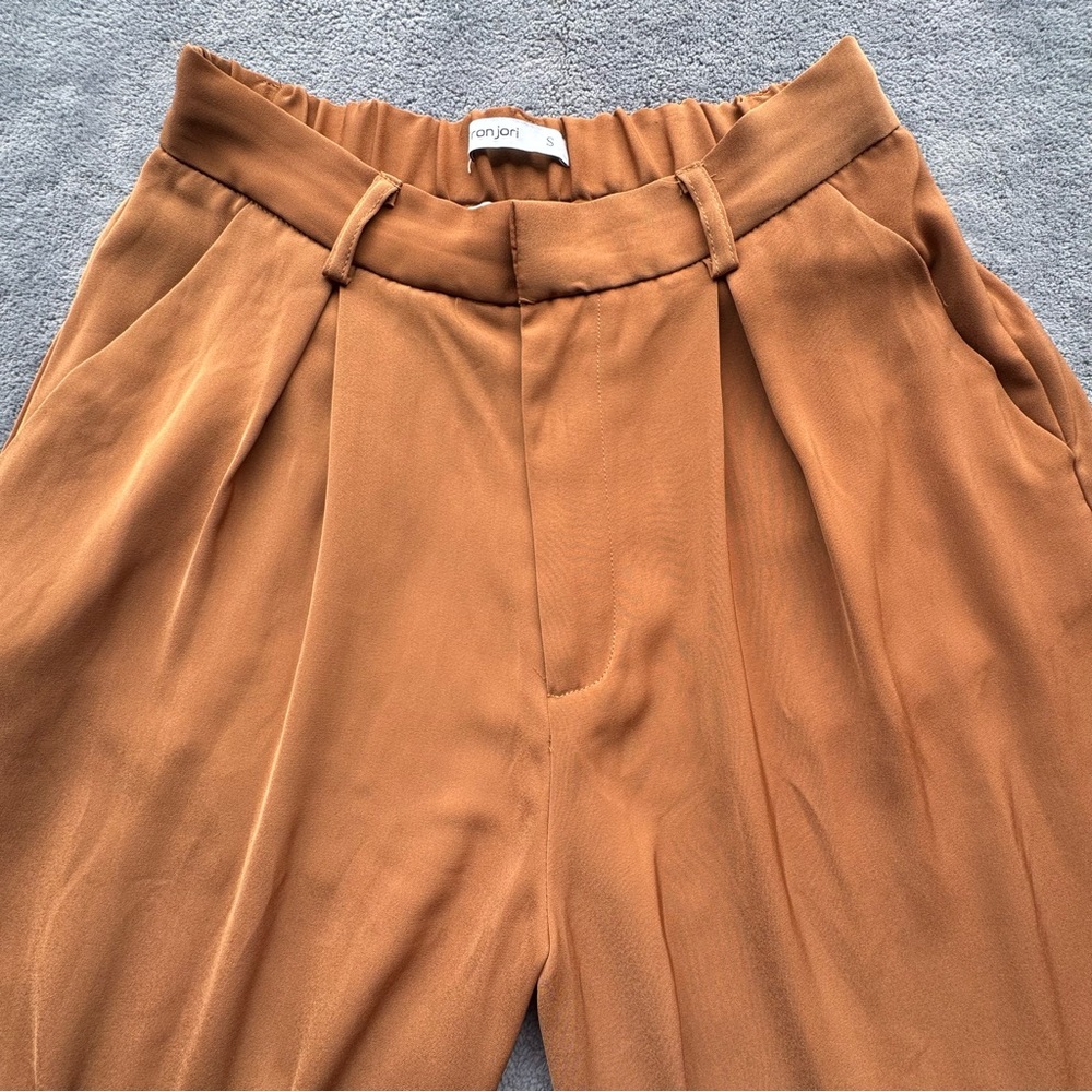 Tronjori Pants Womens Small Brown Wide Leg Palazzo Tan